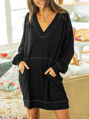 Color Block V Neck Casual Mini Dress Newgew Dresses