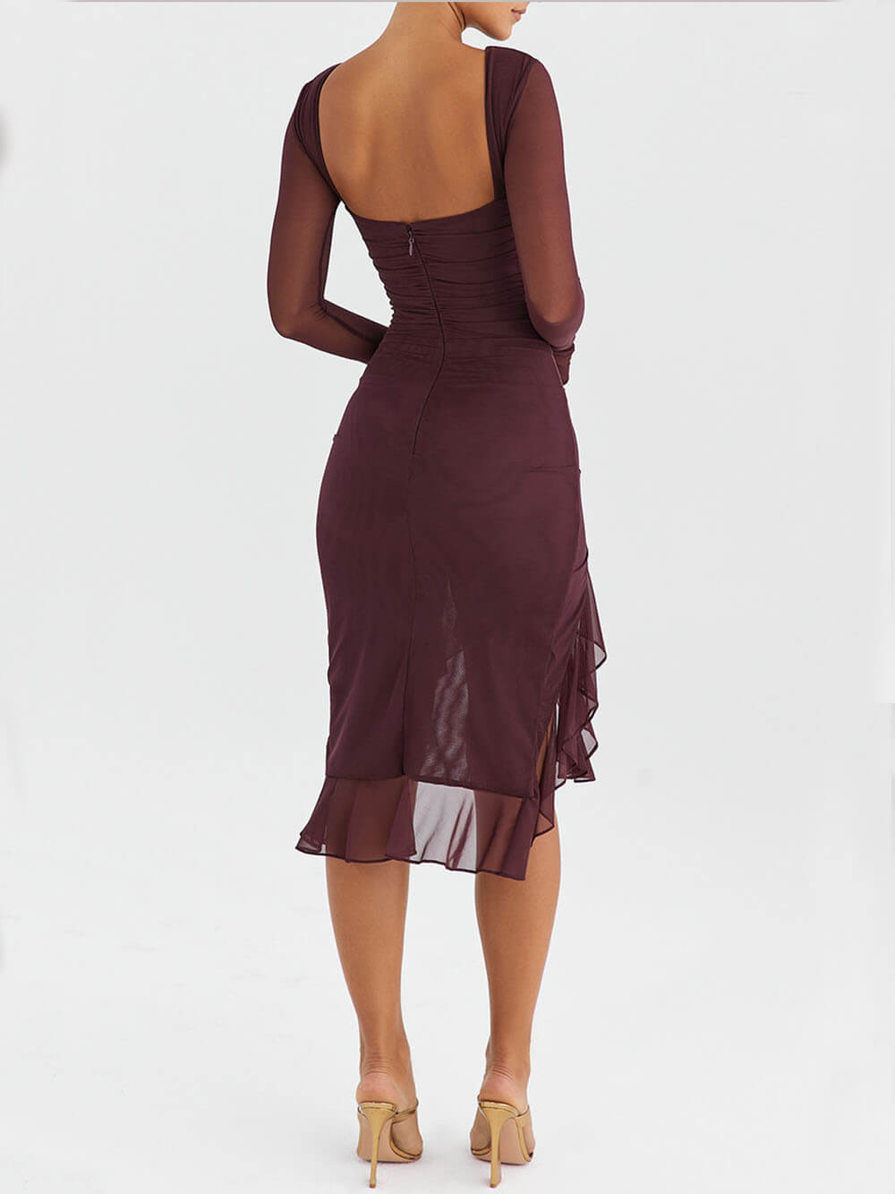 Wine Ruffle Midi Dress Newgew Dresses
