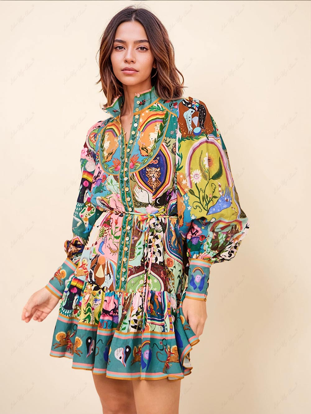 Casual Graffiti Evergreen Printing Mini Dress Newgew Dresses