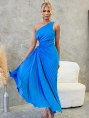 Pleated One-Shoulder Cut-Out Waist Gown Newgew Dresses