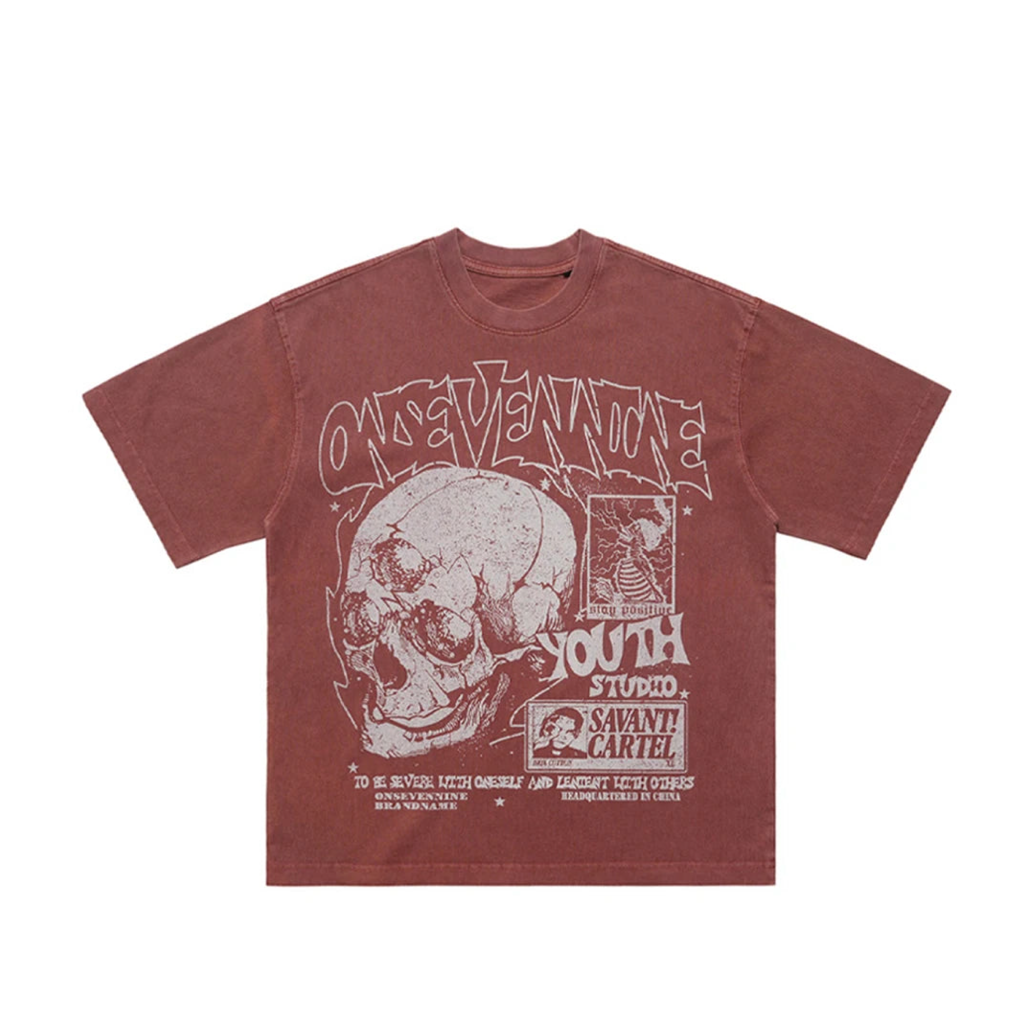 Retro Skulls Washed Graphic T-Shirt Newgew