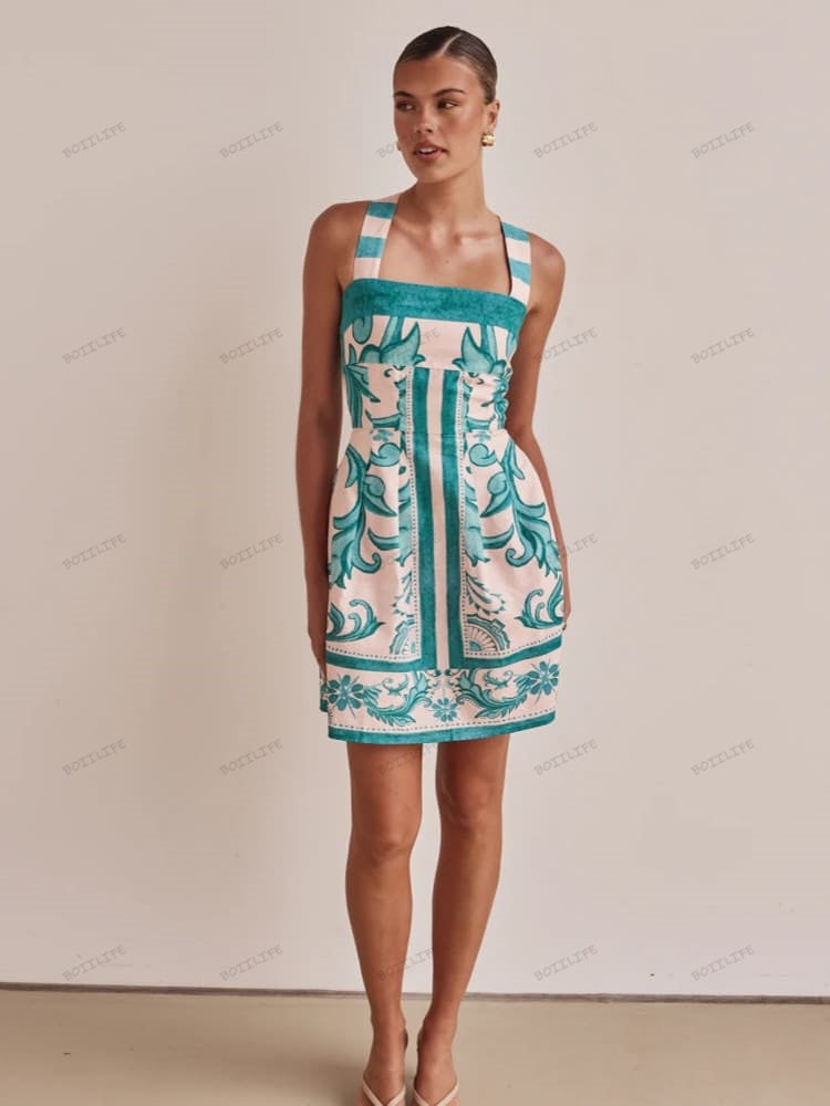 Trendy Casual Printed Spaghetti Strap Mini Dress Newgew Dresses