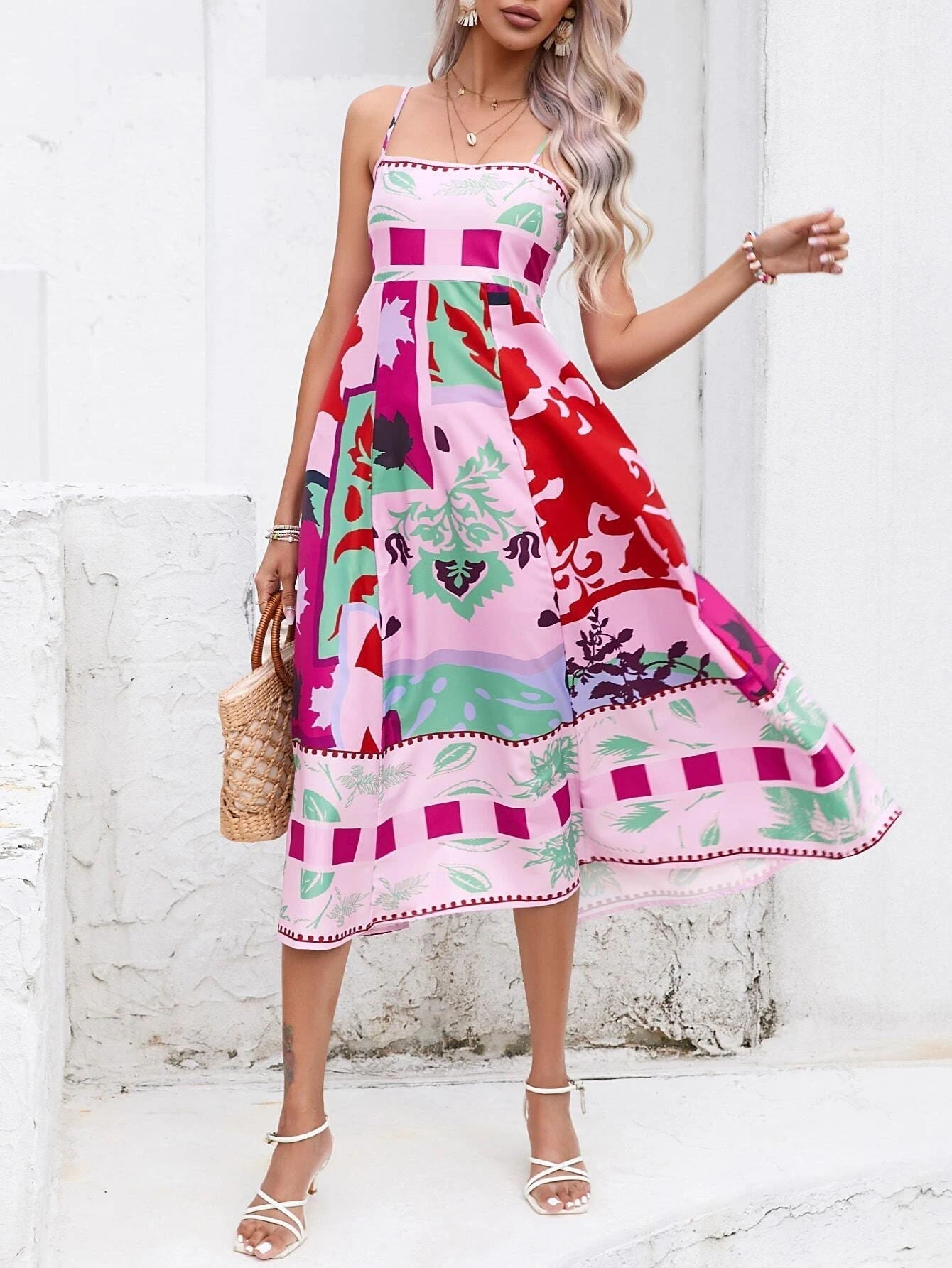 Patchwork Slip Maxi Dress: Abstract Colorful Printed Newgew Dresses