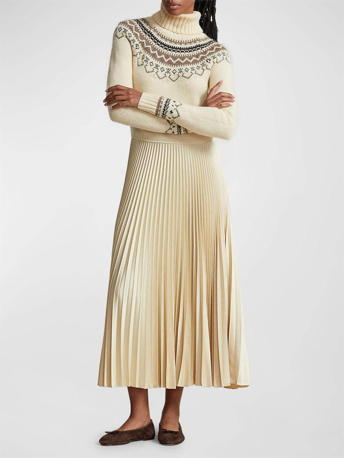 Hybrid Sweater-Pleated Turtleneck Dress Newgew Dresses