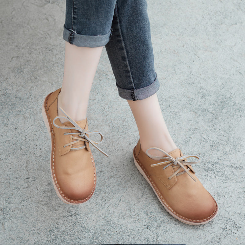 Women Retro Handmade Solid Leather Soft Casual Shoes Newgew Shoes