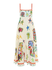 Unique Graffiti Print Suspenders Long Swing Maxi Dress Newgew Dresses