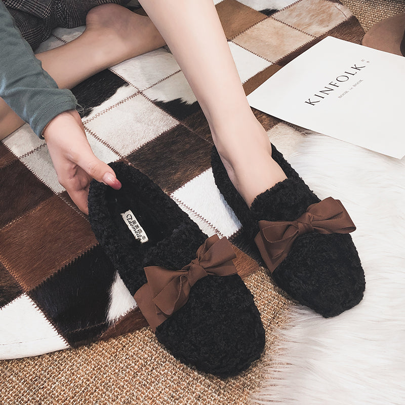 Women Casual Bowknot Woolen Winter Shoes Newgew Shoes