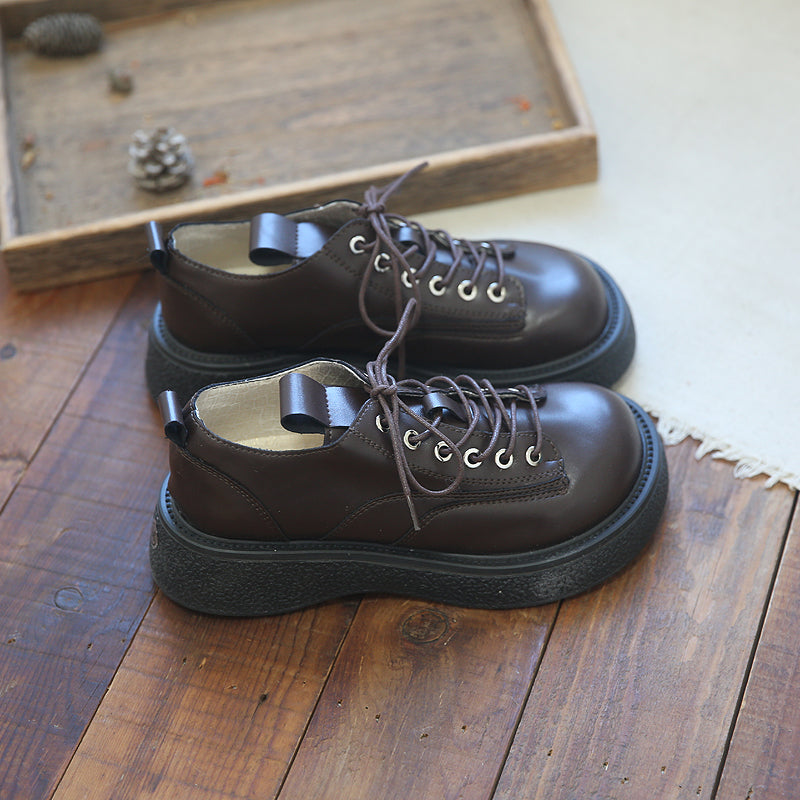 Women Retro Round Head Thick Soled Casual Shoes Newgew Shoes