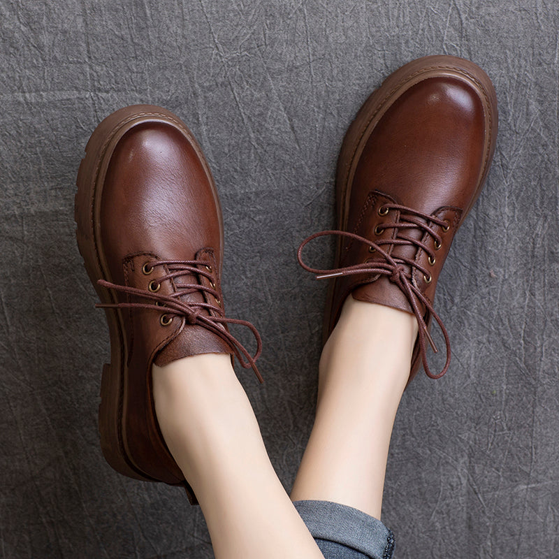Women Flat Retro Leather Casual Shoes Newgew Shoes