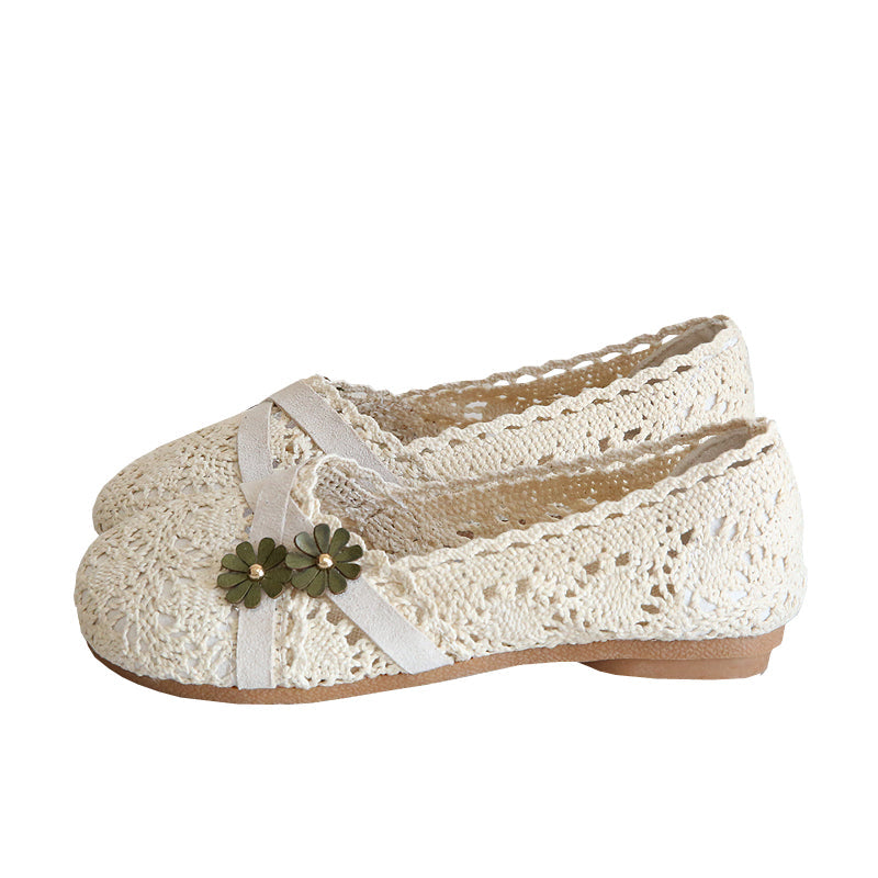 Women Retro Flower Hollow Cotton Linen Flats Newgew Shoes