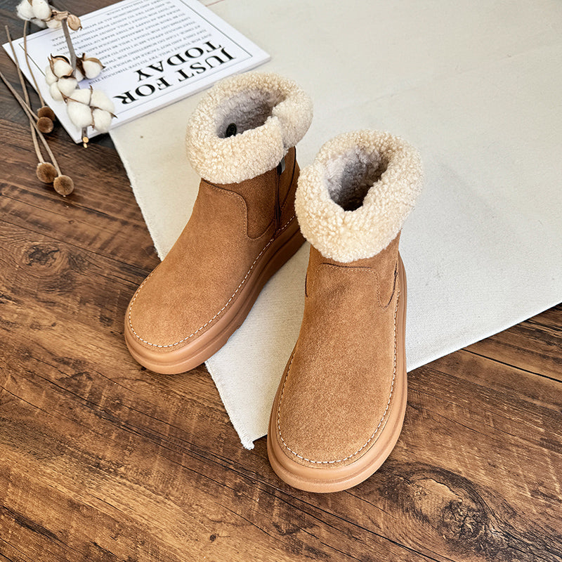 Women Retro Minimalist Suede Furred Snow Boots Newgew Shoes