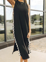 Side Wave Stripes Embellished Side Slit Loose Dress Newgew Dresses
