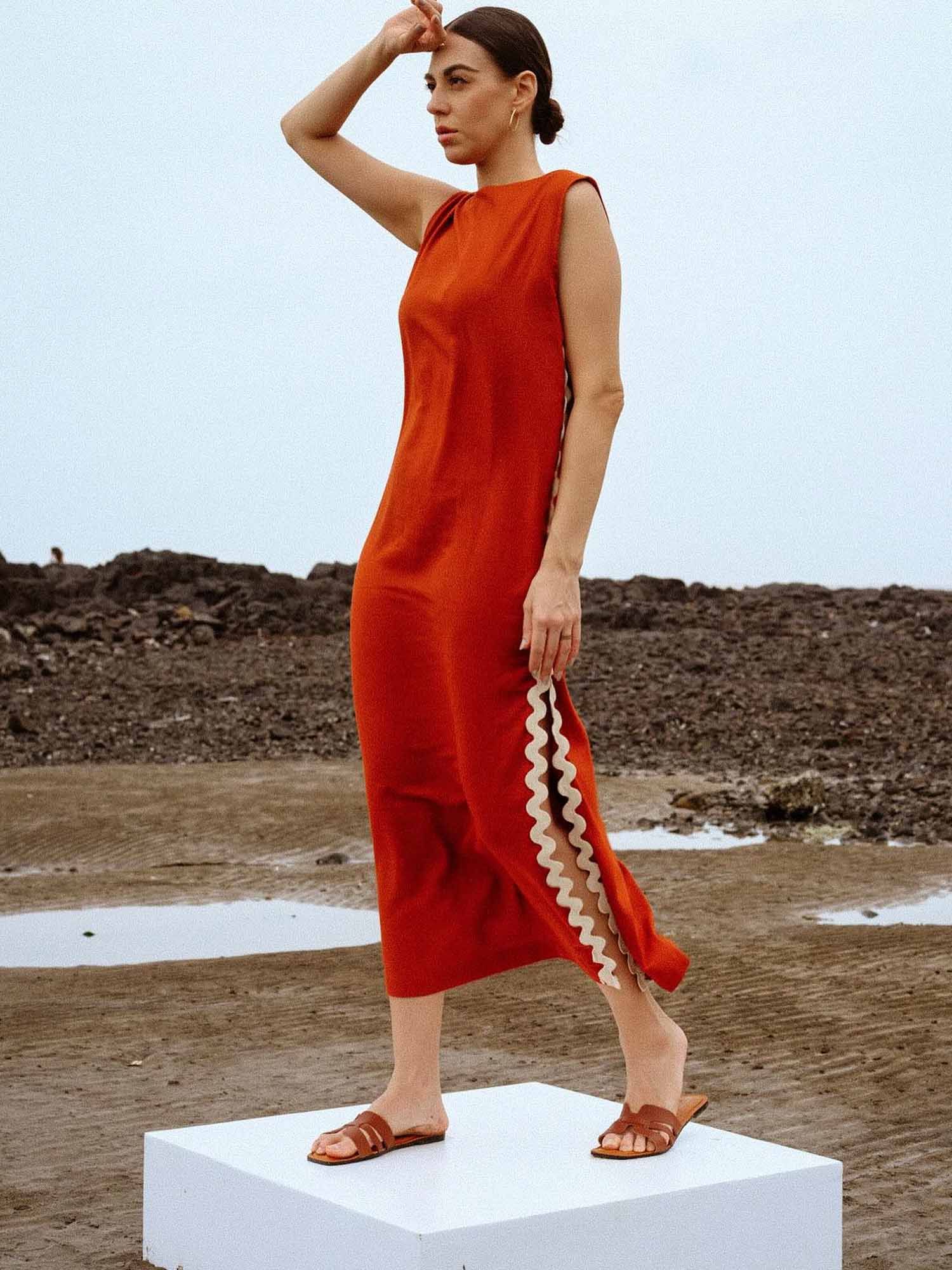 Side Wave Stripes Embellished Side Slit Loose Dress Newgew Dresses