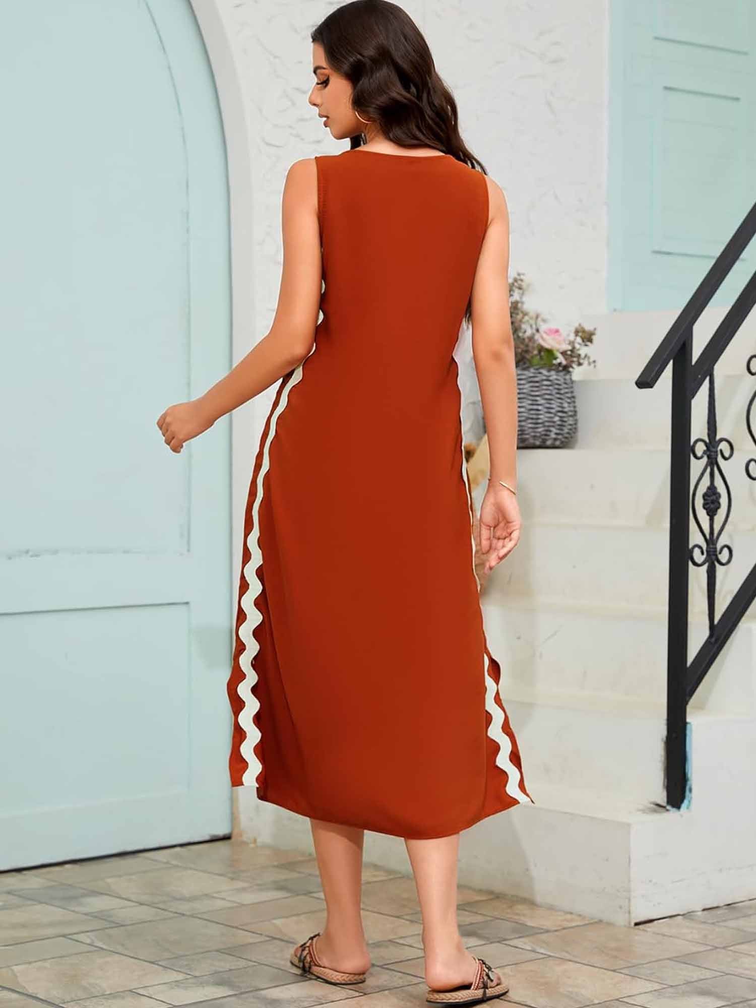 Side Wave Stripes Embellished Side Slit Loose Dress Newgew Dresses