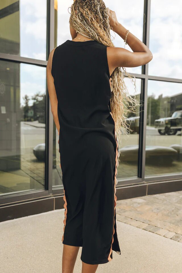 Side Wave Stripes Embellished Side Slit Loose Dress Newgew Dresses