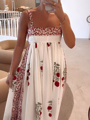 Square Neck Paneled Floral Print Maxi Dress Newgew Dresses