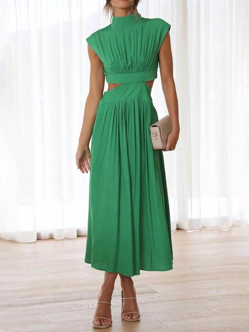 Cutout Waist Pocketed Vacation Midi Dress Newgew Dresses