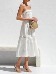 Contrast Color Trim Adjustable Straps Midi Dress Newgew Dresses