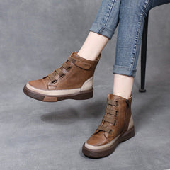 Women Retro Soft Leather Velcro Tape Ankle Boots Newgew Shoes