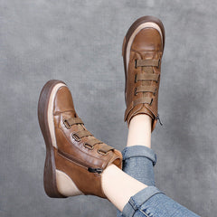 Women Retro Soft Leather Velcro Tape Ankle Boots Newgew Shoes