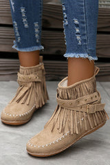 Casual Warm Solid Color Side Zipper Low-Cut Tassel Flat Ankle Boots NewGew