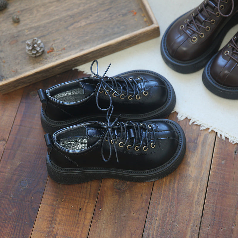 Women Retro Lace Up Round Head Casual Shoes Newgew Shoes