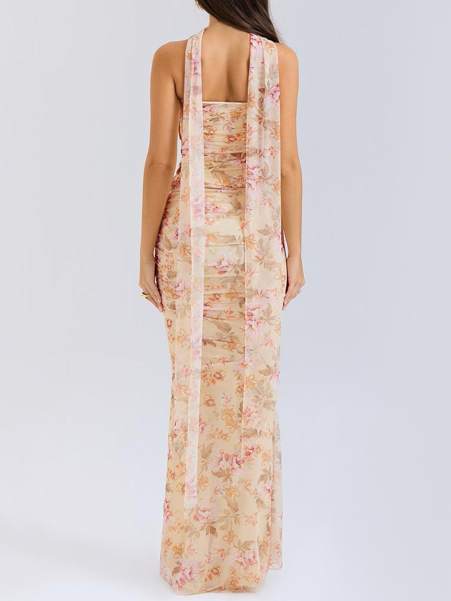 Floral Strapless Bodice and High Waist Skirt with Tie Set Newgew Dresses