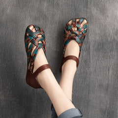 Women Retro Handmade Plaited Leather Sandals Newgew Shoes