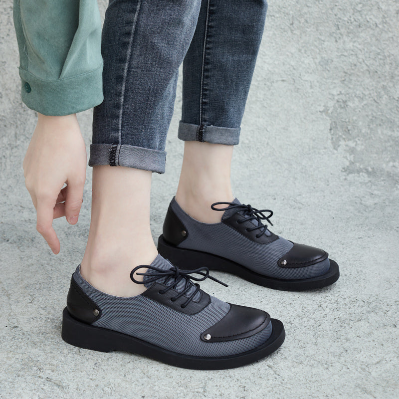 Women Leather Canvas Patchwork Flat Casual Shoes Newgew Shoes