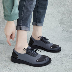 Women Leather Canvas Patchwork Flat Casual Shoes Newgew Shoes
