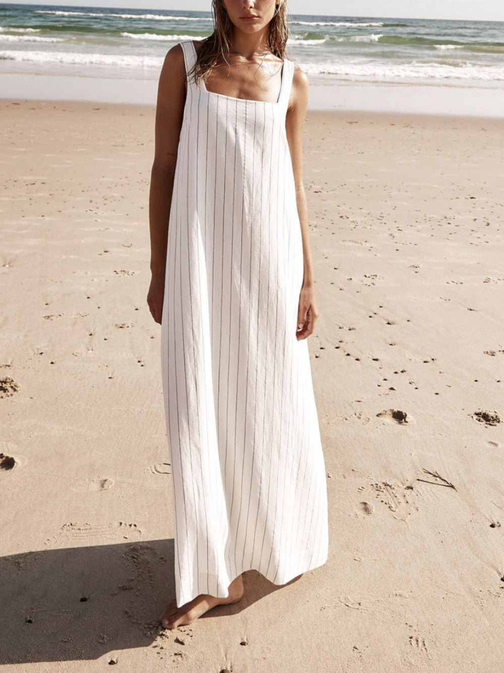 White With Charcoal Pinstripe Maxi Dress Newgew Dresses
