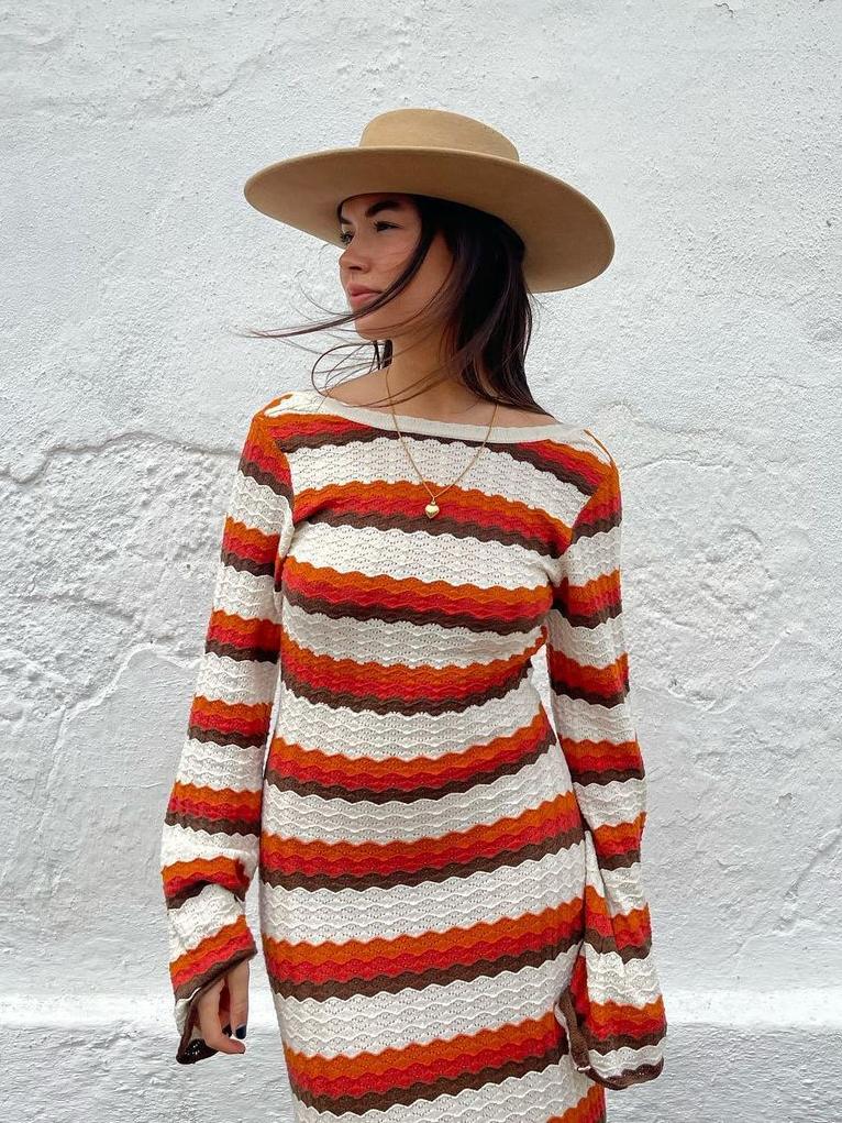 Striped Knit Beach Cover-Up Newgew Dresses