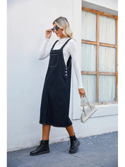 Trendy Denim Pinafore Dress Midi Skirt Newgew Dresses