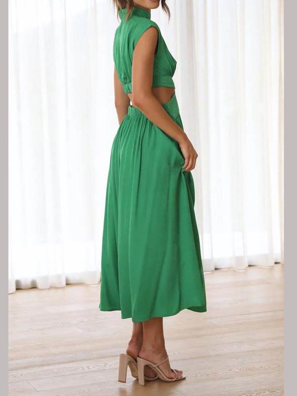 Cutout Waist Pocketed Vacation Midi Dress Newgew Dresses