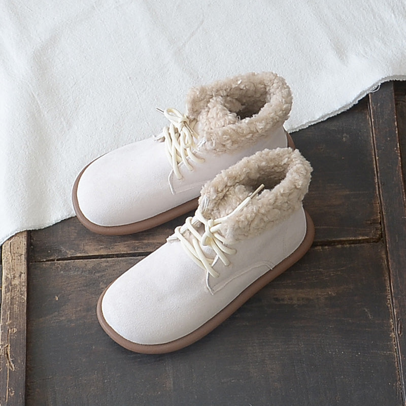 Women Retro Minimalist Suede Flat Snow Boots Newgew Shoes