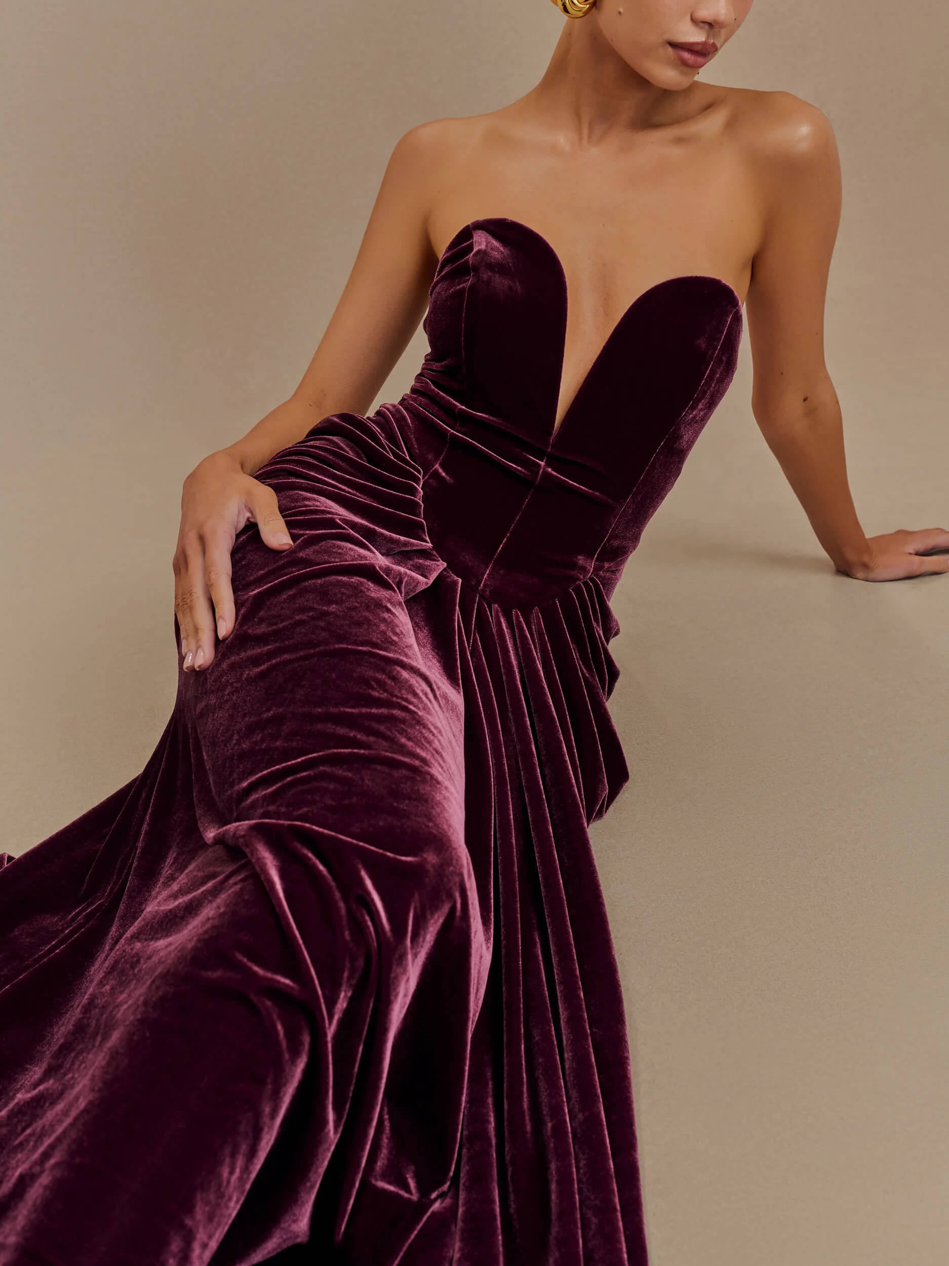 Strapless Velvet Maxi Dress - Plum Newgew Dresses
