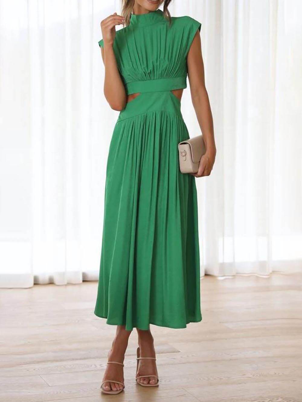 Cutout Waist Pocketed Vacation Midi Dress Newgew Dresses