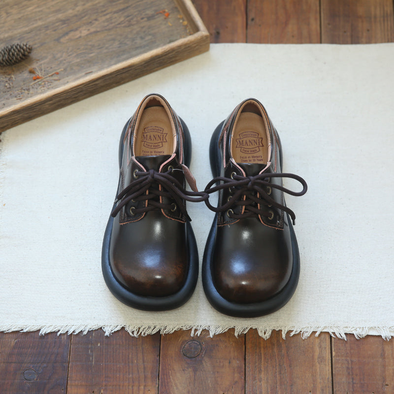 Women Retro Solid Glossy Leather Casual Shoes Newgew Shoes