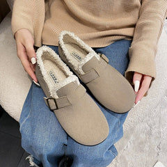 Women Retro Leather Furred Solid Casual Loafers Newgew Shoes