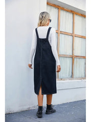 Trendy Denim Pinafore Dress Midi Skirt Newgew Dresses