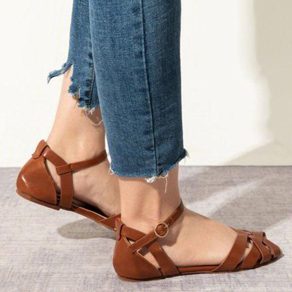 Crossed Strap Flats Adjustable Buckle Sandals NewGew