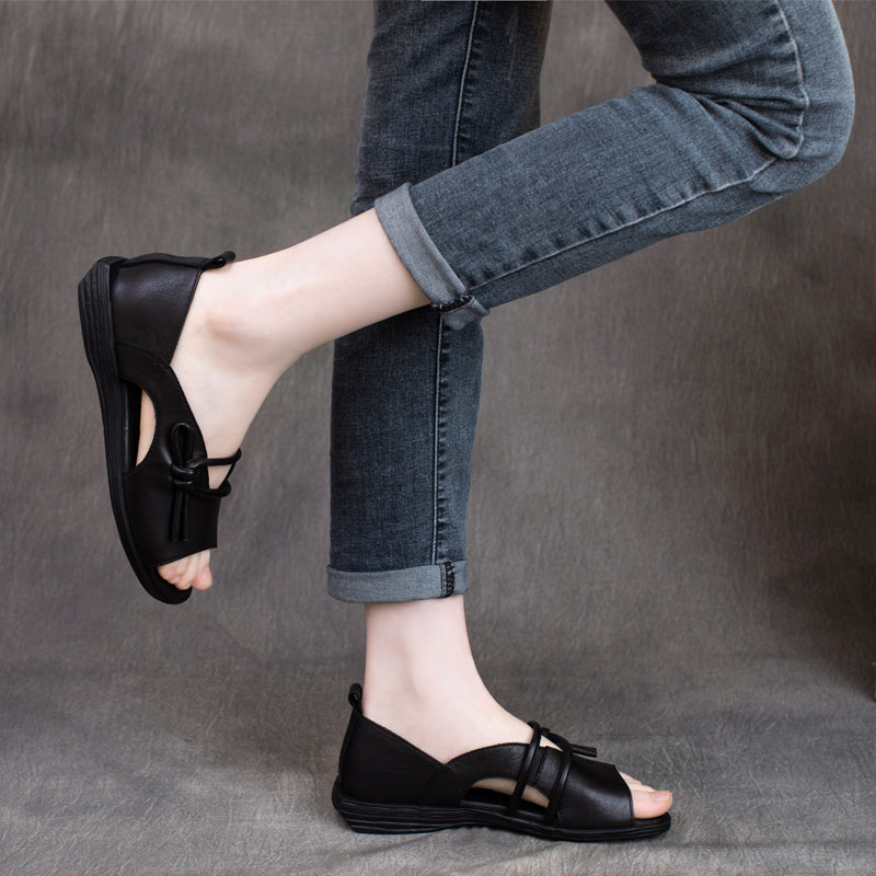 Women Retro Cowhide Flat Casual Sandals Newgew Shoes