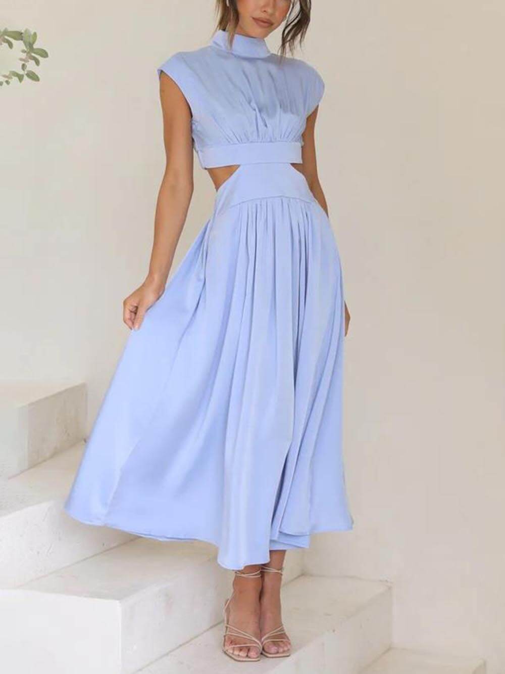 Cutout Waist Pocketed Vacation Midi Dress Newgew Dresses