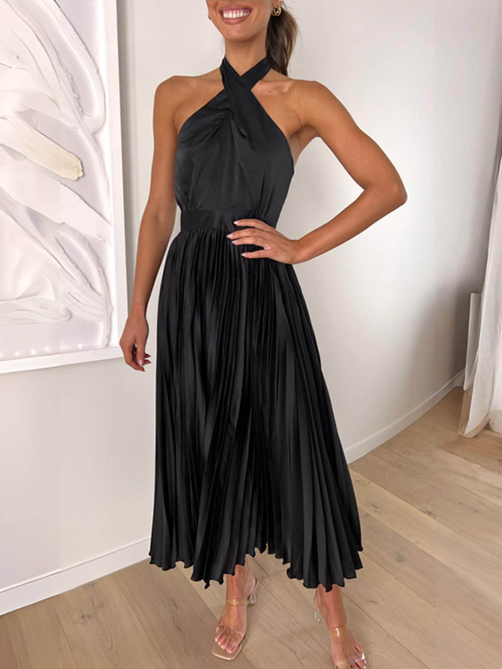 Neckline Pleated Vacation Party Midi Dresses Newgew Dresses