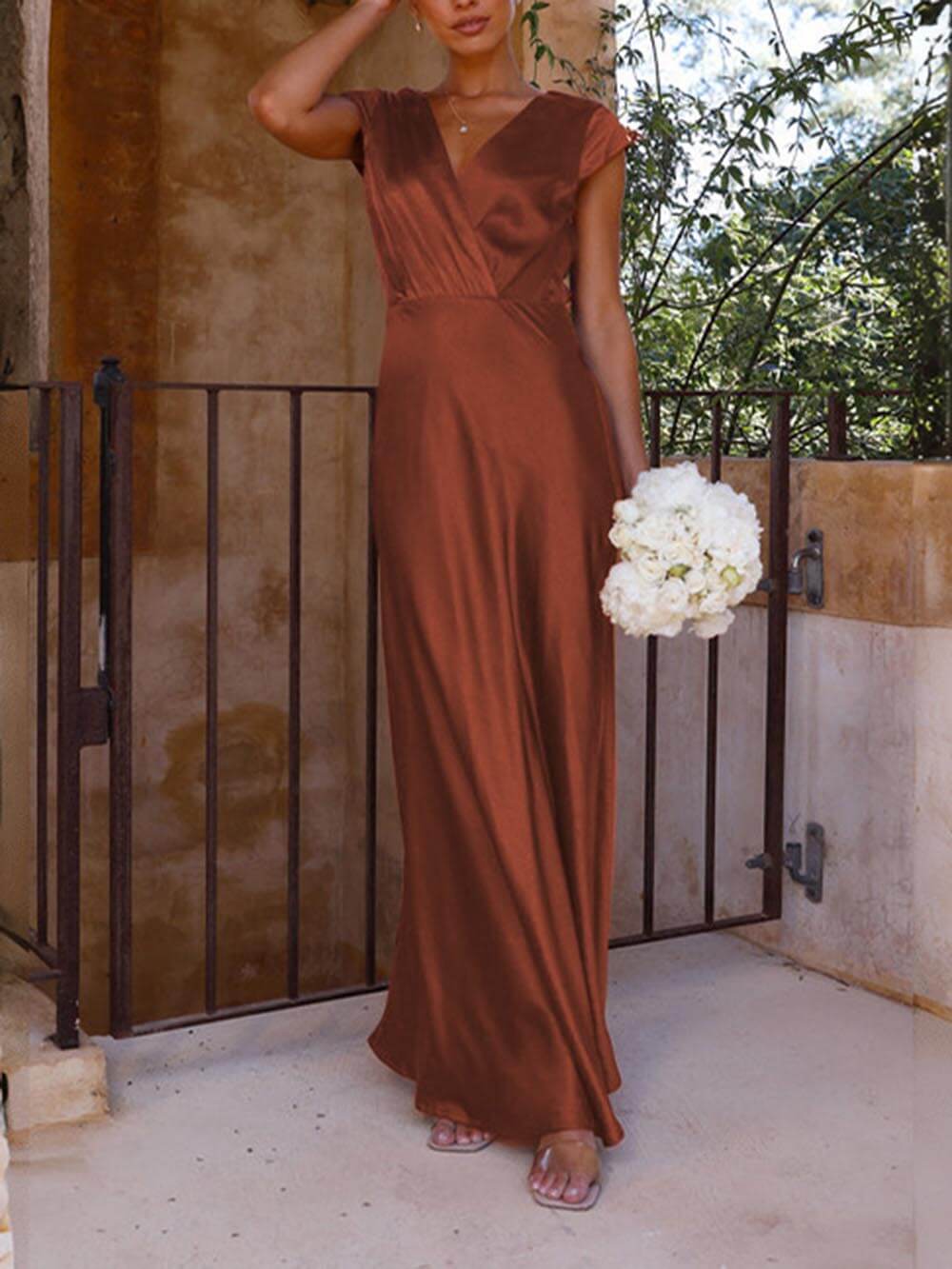 Spring/Summer Satin Solid Color V-Neck Fishtail Party Dress Newgew Dresses