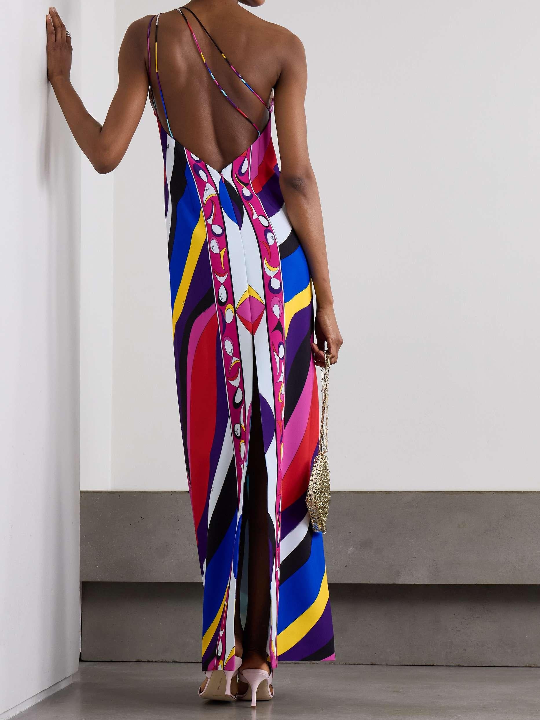 Manny Embellished One-Shoulder Printed Cady Maxi Dress Newgew Dresses