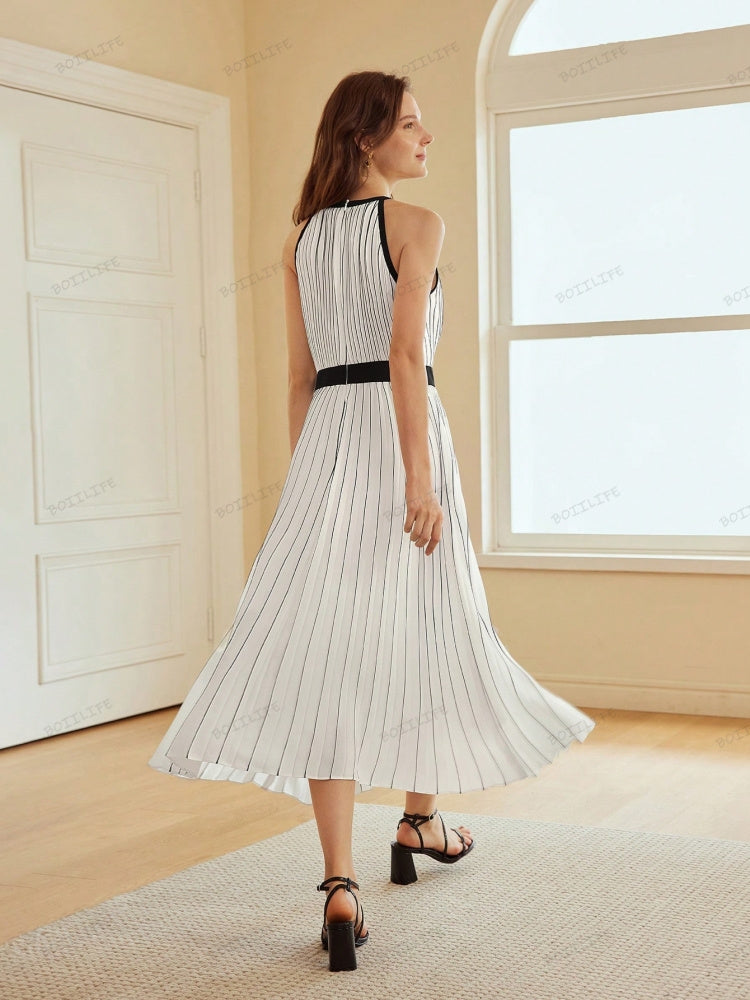 High-End Limited Edition Striped Color-Blocked Sleeveless Dress Newgew Dresses