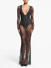 Lace Trim V Neck Maxi Dress Newgew Dresses