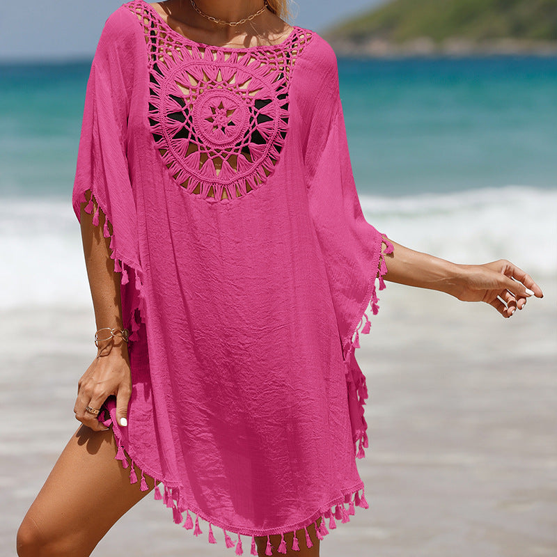 Hand Crochet Loose Fringe Sunflower Beach Blouse Cover Up Newgew Dresses