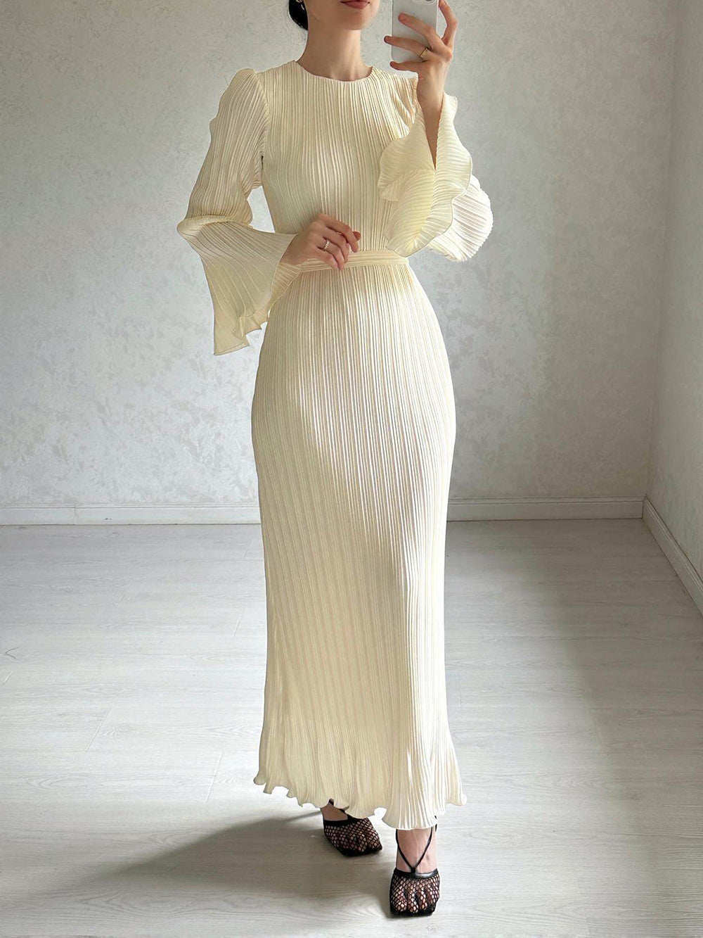 Pleated Bell Sleeve Maxi Dress Newgew Dresses